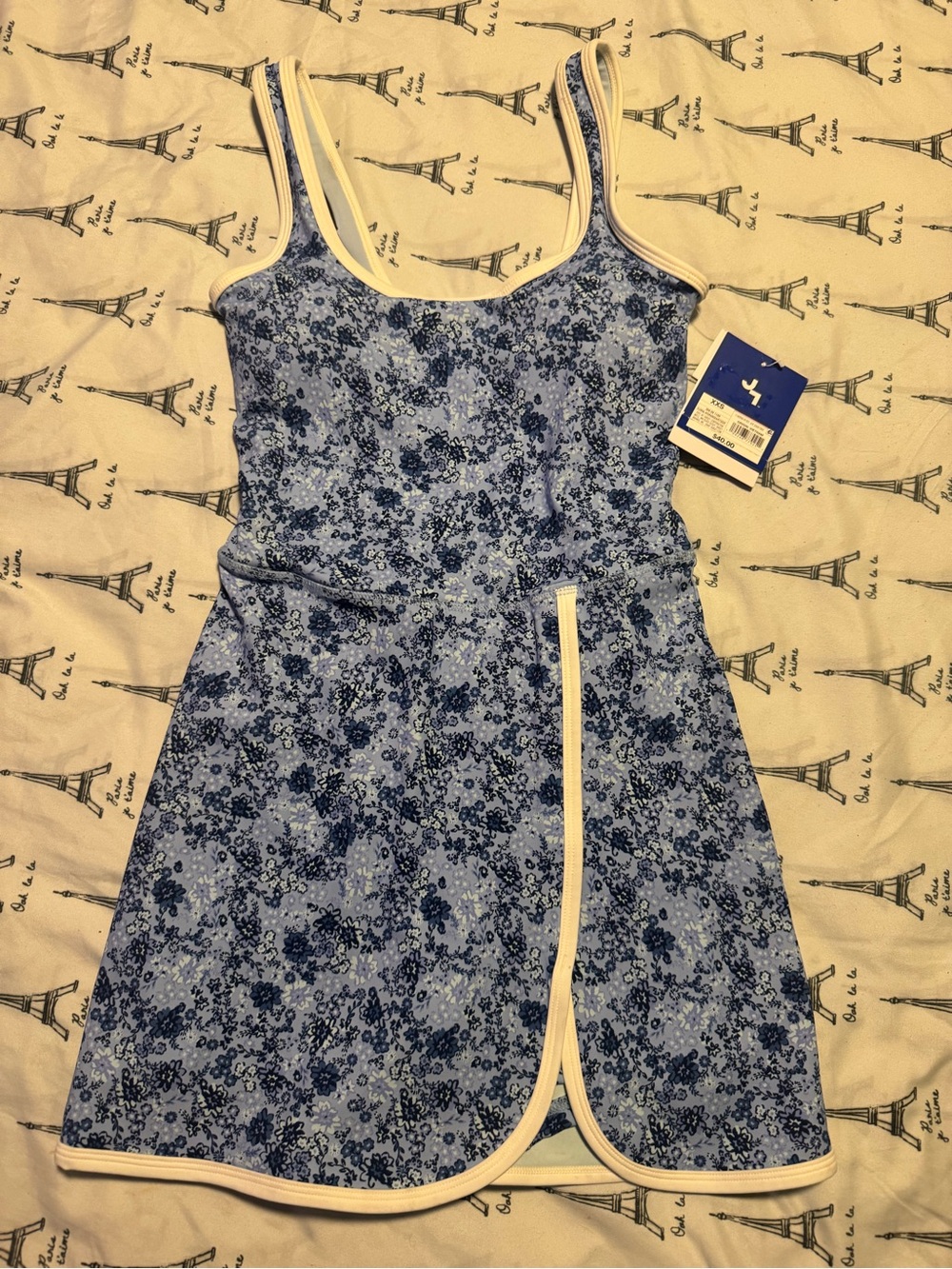 JoyLab Blue Floral Tank Mini Dress with White Trim